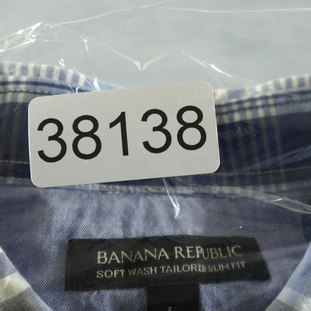 Banana Republic Shirt Mens Large Blue Plaid Long Sleeve Button Up Slim Fit‎